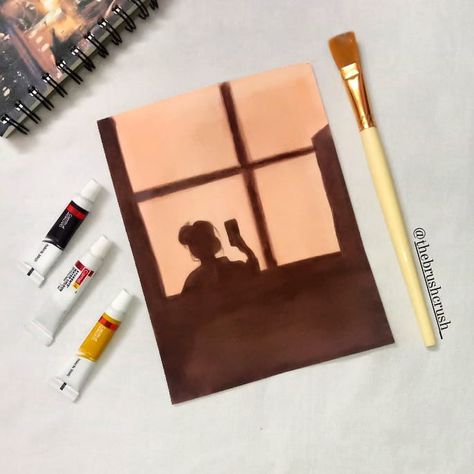 Easy Brown Painting Ideas, Shadow Painting Ideas On Canvas, Tough Sketches, Painting Without White Colour, Simple Acrylic Paintings On Paper, Waterpaint Ideas Aesthetic, Brown Aesthetic Painting, Shadow Painting Ideas, Brown Painting Ideas