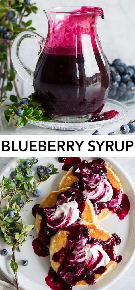 Blueberry Pancake Syrup, Fruit Syrup Recipe, Blueberry Syrup Recipe, Blueberries Fruit, Homemade Blueberry Syrup, Fruit Syrup, Fruit Pancakes, Pancake Toppings, Blueberry Syrup