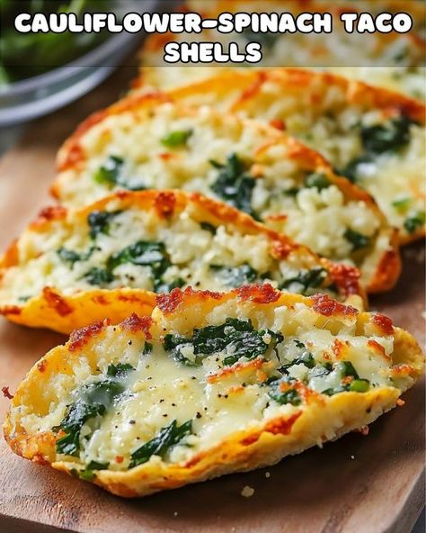 Mediterranean Diet & Recipes For Beginners | Cauliflower-Spinach Taco Shells | Facebook Cauliflower Spinach Taco Shells, Health Benefits Of Cauliflower, Sesame Seeds Recipes, Sweet Potato Recipes Roasted, Veggie Pies, Vegetable Pancakes, Keto Appetizers, Taco Shells, Taco Ingredients