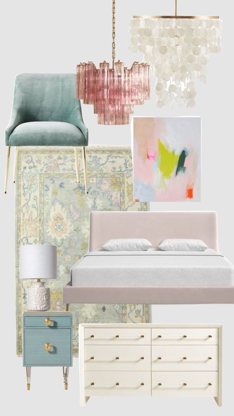 Art Deco Pastel Bedroom, Teenage Pastel Bedroom, Pastel Adult Bedroom, Pastel Luxury Bedroom, Pastel Bedroom Ideas Adult, Pastel Purple And Teal Bedroom, Pastel Bedroom, Room & Board, Apartment