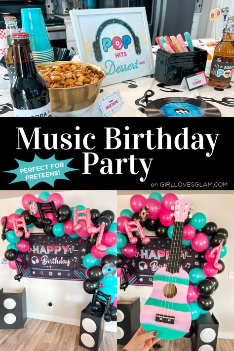 Girls Rockstar Birthday Party, Dance Party Birthday Decorations, Kareoke Party For Kids, Karaoke Dance Party Ideas, Singer Birthday Party Theme, Karaoke Themed Birthday Party, Karaoke Kids Birthday Party, Techno Birthday Party, Dj Birthday Party Ideas