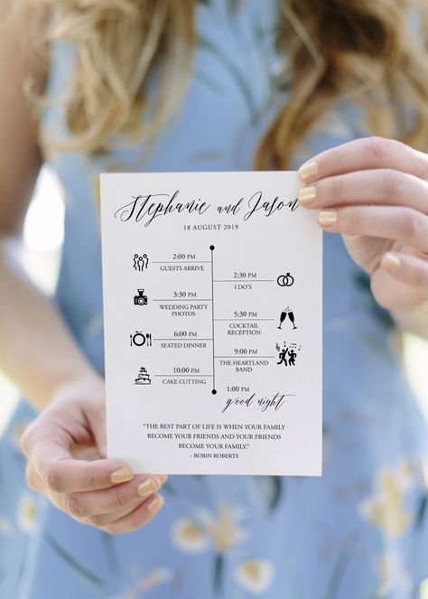 Timeline Wedding Day, Wedding Invitation Layout, Wedding Program Sign, Wedding Itinerary Template, Wedding Timeline Template, Timeline Wedding, Invitation Layout, Low Budget Wedding, Timeline Template