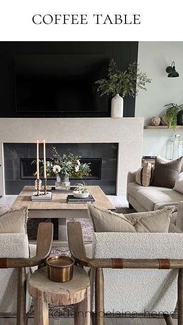 Donna on Instagram: "Creating calm moments whenever I can.. and enjoying some weekend time in front of the fireplace✨ My current coffee table look..I’ll call it ‘causal elegant’ .. 😉 Something… simple : stacked books organic: fresh arrangement luxe: marble bowl vintage: brass candlesticks dramatic: extra tall candles •comment ‘shop’ for links• ..and have a wonderful weekend friends! . . . #homeinspo #coffeetablestyling #coffeetabledecor #cozyhome #homedecor #homestaging #neutralhome #n Candlestick Coffee Table Decor, Coffee Table Decor Candle Sticks, Coffee Table Candle Decor, Tall Candles, Stacked Books, Have A Wonderful Weekend, Marble Bowl, Vintage Brass Candlesticks, Coffee Table Decor