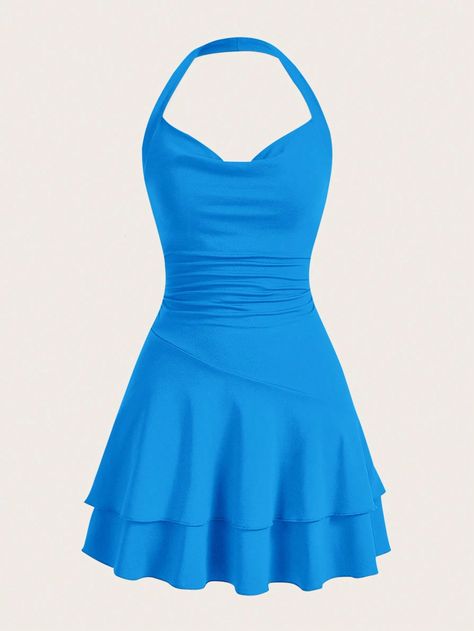 SHEIN MOD Draped Front Ruched Ruffle Hem Halter Neck Backless DressI discovered amazing products on SHEIN.com, come check them out! Dresses Fits, Slytherin Clothes, Backless Halter Top, Frutiger Aero, Diy Fashion Clothing, Comfy Clothes, Nice Outfits, Y2k Streetwear, Y2k Fashion