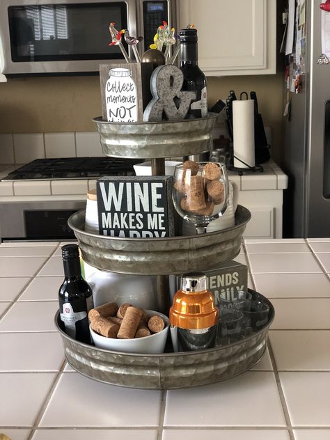 #Wine🍷 Kitchen Counter Wine Decor Ideas, Wine Tiered Tray Decor, 3 Tier Stand Decor, Timeless Home Design, Three Tier Tray, 3 Tier Stand, Wine Decor Kitchen, Wine Ideas, Do The Thing