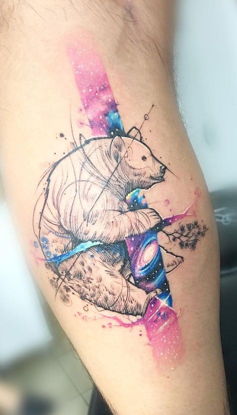 Bear Tree Tattoo, Baby Bear Tattoo, Polar Bear Tattoo, Engraving Tattoo, Small Forearm Tattoos, Wild Tattoo, Triangle Tattoos, Bear Tattoos, Watercolor Tattoos