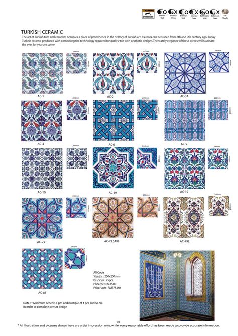 Turkish Ceramic - Malaysia Manufactured Tiles & Mosaic Turkish Tiles Pattern Design, Tile Hacks, Pattern Hijab, Turkish Interior, Tile Flower, Persian Restaurant, Ottoman Architecture, Turkish Architecture, Turkey Project