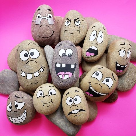 Faces On Rocks, Landscaping Stones, Kindness Projects, Silly Face, Stones Garden, Rock Painting Tutorial, Diy Rock Art, Happy Painting, Rocks Painted