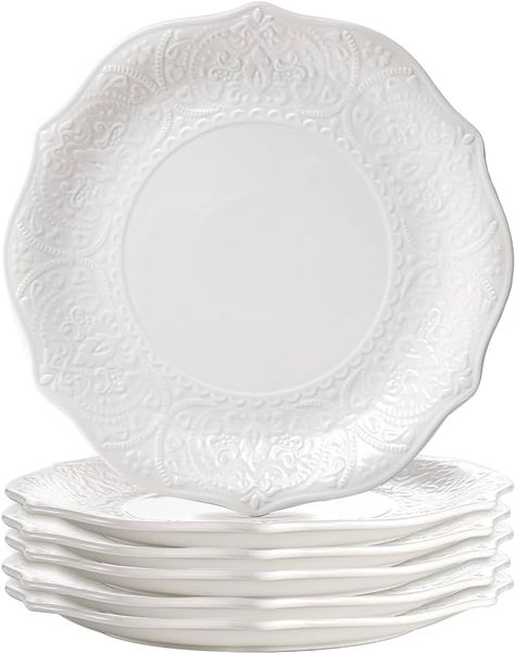 Amazon.com | SOUJOY Set of 6 Porcelain Dinner Plate, 10.5'' White Dinner Dish, Embossed Printing Dinnerware Plate for Dinner, Restaurant, Family Party and Kitchen, Microwave, Dishwasher Safe: Dinner Plates Steak Appetizers, Kitchen Microwave, Dinner Restaurant, White Dinner, Embossed Printing, White Dinner Plates, Traditional Ceramics, Porcelain Dinnerware, Family Party