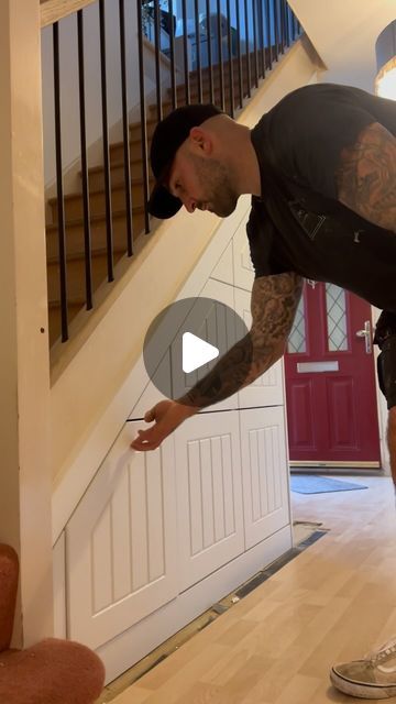 Jon Lewis on Instagram: "Grooved Under Stair Storage installation ✨

#home #storage #understairstorage #transformation #satisfying #interiordesign #uk #newreel #asmr #instagood #viral" Hidden Cupboard Under Stairs, Under Stairs Pullout Storage, Under Stairs Storage Ikea Hack, Camper Stairs Diy, Under The Stairs Drawers, Under Stairwell Ideas, Under Staircase Storage Ideas, Dog Space Under Stairs, Cat Room Under Stairs