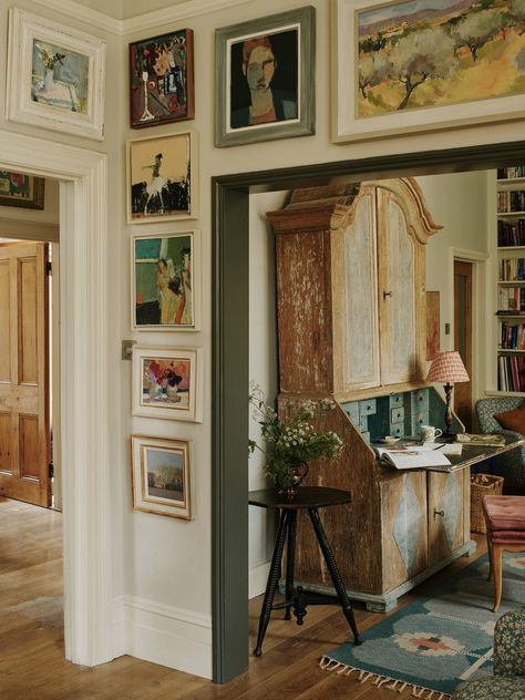 Ceiling To Floor Gallery Wall, Mudroom Entrance, Sloping Ceiling, Axel Vervoordt, Swedish Rug, Antique Shelves, Door Art, Parisian Apartment, Door Trim