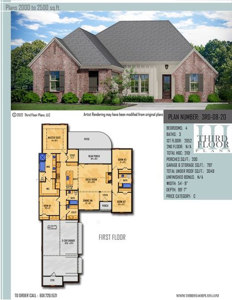 $700.00 House Plan 9 sets 1800 Sq Ft House Plans, Garage With Storage, Large Walk In Closet, Tray Ceilings, Large Porch, Concept Kitchen, Tray Ceiling, 3 Car Garage, Tub Shower