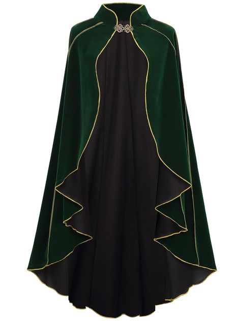 PRICES MAY VARY. Material: The vintage cape made from high quality crushed Velvet fabric, can give you a warm, airy feel. Neck clasp in bronze metal. Size: Total length 43.3 inches (about to reach the calf). Color: Available in Green,Brown and Black color. Feature: This Adult Medieval Cloak has a stand-up collar and metal clasp at the neck, with gold trims around the edge and all over the cape. Cosplay: Can be worn as Medieval Costume, Renaissance Cloak, Witch Cape, Halloween costume, Queen Robe One Shoulder Cape Medieval, Midevil Dress Pattern, Mens Capes Cloaks, Medieval Hooded Cloak, Women Dragon Costume, Ren Faire Archer Costume, Ren Faire Cloak, Casual Witch Aesthetic, Wizard Costume Male