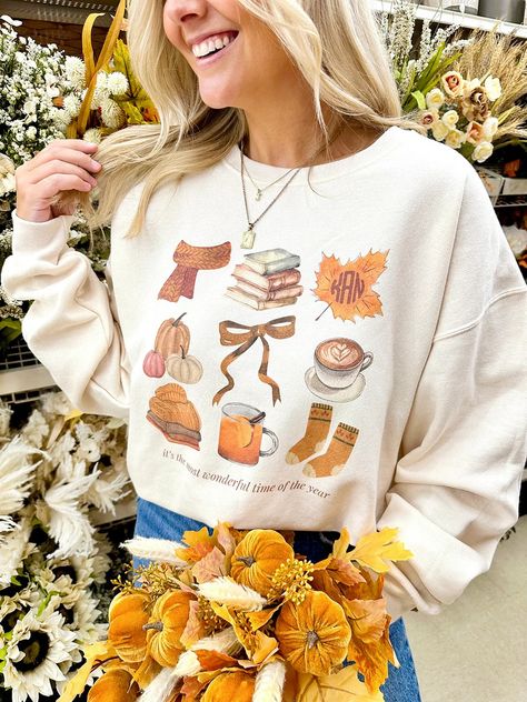 Monogrammed 'Most Wonderful Time' Fall Crewneck Sweatshirt – United Monograms Fall Day Outfit, Pastel Fall, Fall Monograms, Fall Crewneck Sweatshirt, United Monograms, Fall Crewneck, Pumpkin Applique, Unique Monogram, Monogram Outfit