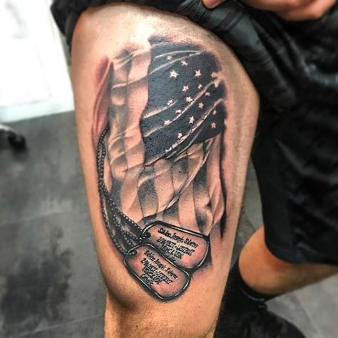 Army Veteran Tattoo, Dog Tag Tattoo, Dog Tags Tattoo, Tag Tattoo, Patriotic Tattoos, Flag Tattoo, Military Love, Army Veteran, America Flag