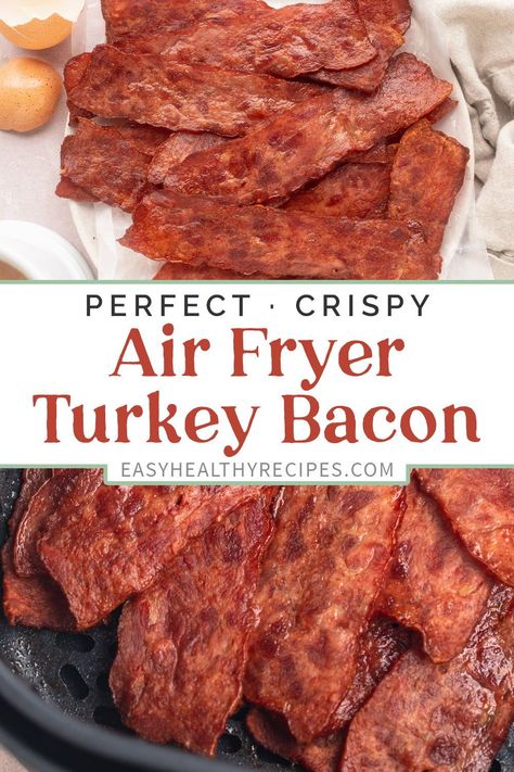 Crispy and delicious turkey bacon is easy to make in the air fryer in only 10 minutes! This foolproof method for cooking bacon in the air fryer is a breakfast, brunch, or dinner game-changer! Air Fryer Turkey Bacon, Bacon In Air Fryer, Bacon In The Air Fryer, Turkey Bacon Recipes, Cooking Turkey Bacon, Air Fryer Turkey, Cook Turkey, Air Fryer Cooking Times, Sweet Breakfast Treats