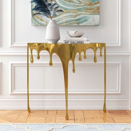 Langley Street Moderna 36.5'' Console Table | Wayfair Colored Console Table, Sculpture Aesthetic, Glam Interior Design, Unique Console Table, Marble Veneer, Colored Furniture, Dripping Paint, Floating Table, Contemporary Console Table