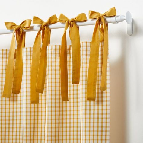 84" Yellow Organic Cotton Windowpane Plaid Curtain Panel Mustard Curtains Nursery, 70s Curtains Bedroom, Bottom Half Window Coverings, Yellow Curtains Nursery, Yellow Gingham Curtains, Checkered Curtains Living Room, Kitchens With Curtains, Gingham Curtains Nursery, Fun Curtains Bedroom