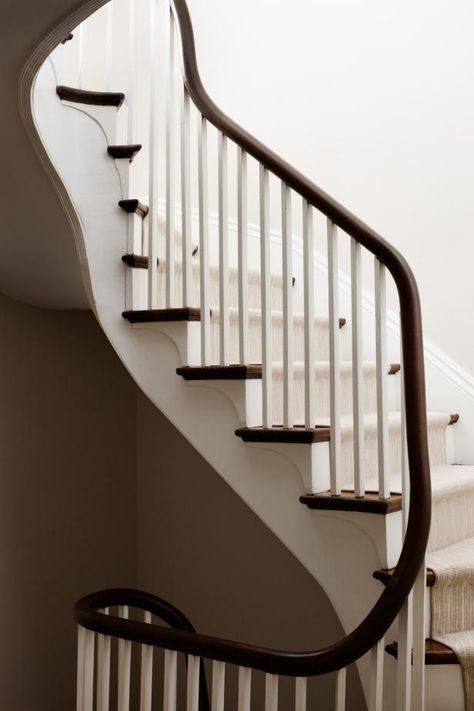 Staircase Bannister Staircase Bannister, Dc Rowhouse, Elegant Wallpaper, Leather Accents, Blue Marble, Staircase Design, Staircases, Washington Dc, Hallway