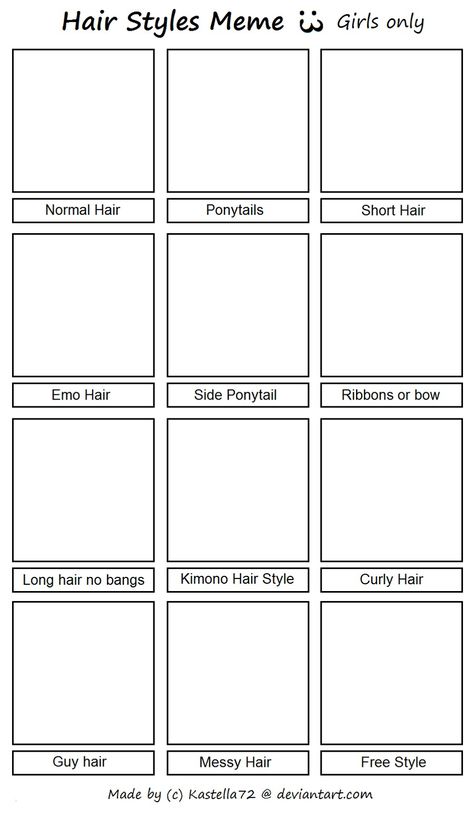 Hair Styles Drawing Meme, Hair Drawing Challenge, Draw Mbti In Your Style Template, Draw A Character With Different Hairstyles Template, Hairstyle Challenge Drawing, How To Shade Black Clothes Drawing, Character Design Template Art, Memes Drawing Template, Oc Meme Drawing Template