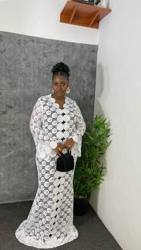 Dry Lace Gown Styles, Senegalese Outfits, Lace Boubou Styles For Women, Bubu Gown, Boubou Styles For Women, White Lace Gown, Bubu Gown Styles, Love For God, Damask Dress