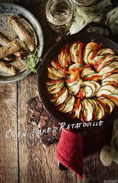 Oven Baked Ratatouille Baked Ratatouille Recipe, Baked Ratatouille, Ratatouille Recipe, Fire Cooking, Trim Healthy, Iron Skillet, Grilled Vegetables, Fresh Veggies, Dish Recipes