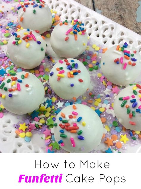 How to Make Funfetti Cake Pops - // There's just something fun about eating cake from a little stick! It's easier than you might think to learn How to Make Funfetti Cake Pops. The first time I tasted them I thought they … Funfetti Cake Pops Recipe, Funfetti Cake Pops, Cake Funfetti, Funfetti Cake Mix, Chocolate Melting Wafers, Cake Pop Stands, Cake Pops How To Make, Hazelnut Cake, Cake Pop Sticks