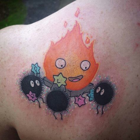 Sprites Tattoo, Polo Tattoo, Soot Sprite Tattoo, Sprite Tattoo, Howl's Moving Castle Tattoo, Studio Ghibli Tattoo, Matching Tats, Castle Tattoo, Soot Sprite