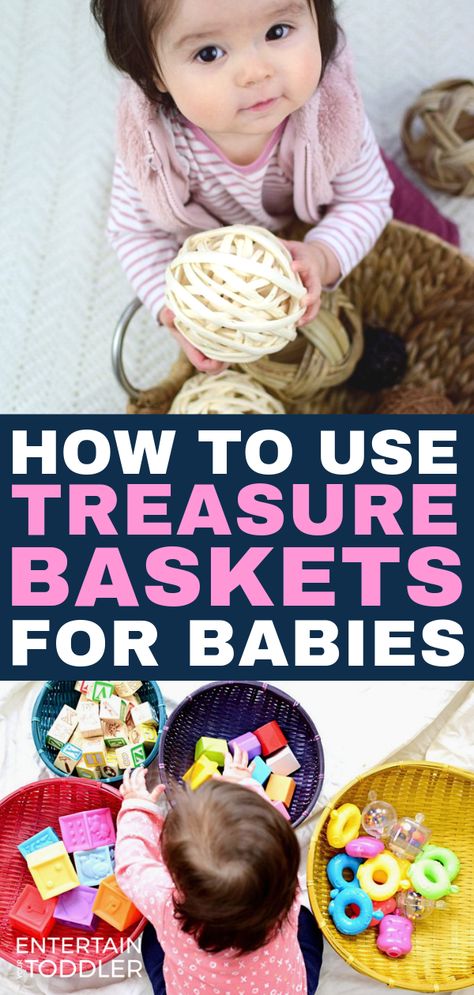 Infant Treasure Basket Ideas, Montessori Treasure Basket, Treasure Baskets For Babies, Baby Treasure Basket, Months Activities, Nursery 2024, Sensory Basket, Baby Development Chart, Invitations To Play