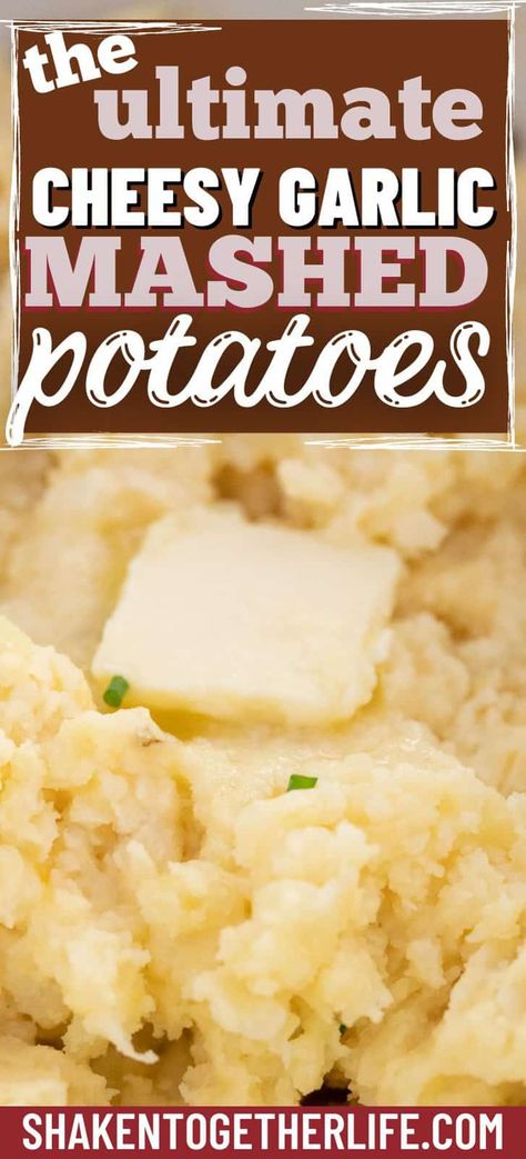 Cheesy Garlic Mashed Potatoes are loaded with garlic, butter, cream, sour cream, and tons of cheddar cheese. These creamy mashed potatoes are the ultimate comfort food recipe and can be ready in under an hour! Cheesy Garlic Mashed Potatoes Recipe, Buttered Potatoes Recipe, Cheesy Mashed Potatoes Recipe, Cheesy Garlic Mashed Potatoes, Garlic Mashed Potatoes Easy, Sour Cream Mashed Potatoes, Cream Cheese Mashed Potatoes, Cheddar Mashed Potatoes, Garlic Mashed Potatoes Recipe