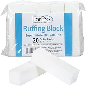 ForPro Professional Collection Buffing Block, Super White, 180/240 Grit, Four-Sided Manicure and Pedicure Nail Buffer, 3.75" L x 1" W x 1" H, 20-Count Buffing Nails, Pedicure And Manicure, Nail Buffer Block, Nail Buffers, Buff Nails, Fashion Accessories Photography, Perfect Manicure, Nail Plate, Nail Buffer