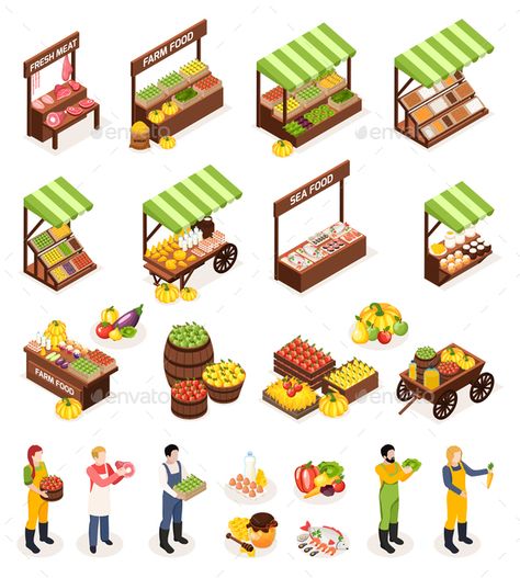 Farmer Market Isometric Icons Set #Market, #Farmer, #Isometric, #Set Market Illustration, Isometric Icons, Farmer Market, Isometric Art, Isometric Design, Isometric Illustration, Fresh Meat, Icon Set Vector, Flat Illustration