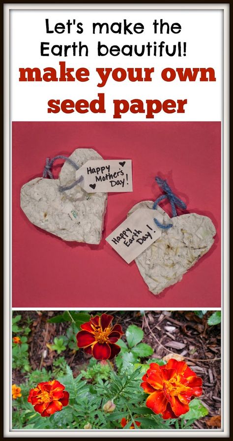 Seed paper to make with your students or children. A great Earth Day project! Also makes a lovely Mother's Day gift. Recycled Diy, Earth Beautiful, Earth Week, Earth Day Projects, Earth Day Crafts, Cadeau Parents, Earth Day Activities, Mothers Day Crafts For Kids, School Garden