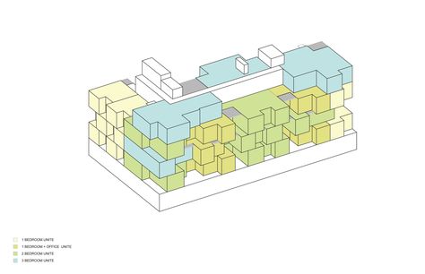 Axon. Image © ODA Architecture Multi Family Housing Architecture, Social Housing Architecture, Co Housing, Collective Housing, Modular Housing, Multifamily Housing, Architecture Concept Diagram, Concept Diagram, Architecture Concept Drawings