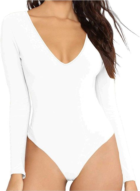 PRICES MAY VARY. 95% Cotton, 5% Spandex ,tightly woven material, stretchy, sexy & comfortable . Mangdiup womens bodysuit tops , perfect length for V neck long sleeve bodysuit , easier to go to the bathroom when wearing it Womens V Neck Long Sleeve Tops Bodysuit Jumpsuit have 2 closed buttons on the bottom. Please see the picture for size reference. Package content:1*bodysuit--MANGDIUP Long Sleeve Bodysuit Women, Long Sleeved Bodysuit, White Long Sleeve Bodysuit, Basic Bodysuit, Leotard Tops, V Neck Bodysuit, Casual Rompers, Stretchy Tops, Womens Loungewear