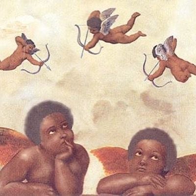 #moodboard Black Angels Painting, Black Angels Aesthetic, Black Angel Tattoo African Americans, Black Cherub Angels, Black Baby Angel Tattoo, Black Cherub Tattoo, Black Angel Aesthetic, Black Angels Tattoo, Black Angel Art