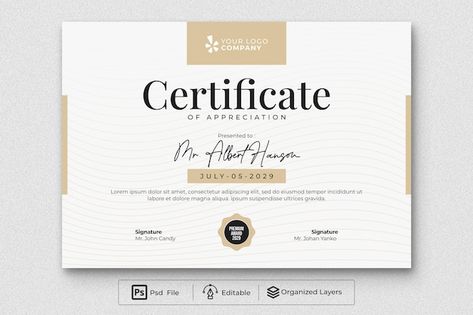 Psd luxury certificate of appreciation a... | Premium Psd #Freepik #psd #certificate #certification #certificate-template #corporate-certificate Luxury Certificate Design, Certificate Design Template, Certificate Of Appreciation, Certificate Design, File Organization, Iconic Photos, Psd Templates, The Coffee, Design Template