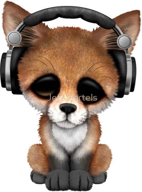 Red Fox Cub Dj Wearing Headphones Fox Chibi, Headphones Sticker, Wearing Headphones, Wearing Headphone, Red Fox, Headphones, Dj, Independent Artist, Fox