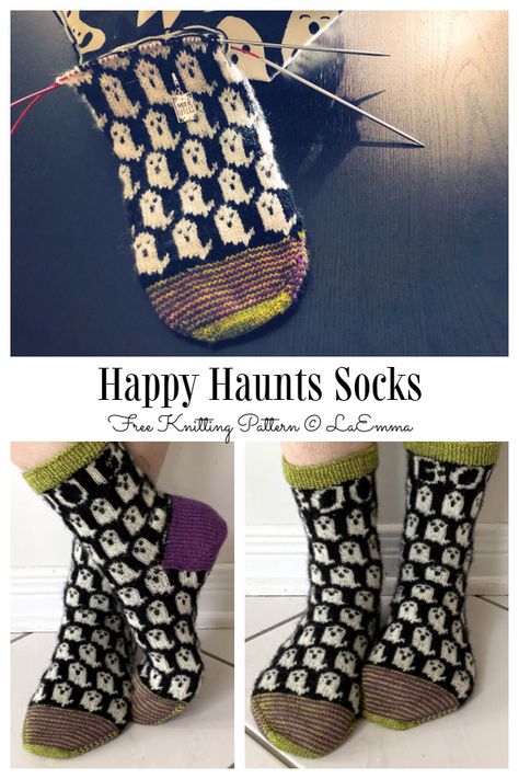 Happy Haunts Socks Free Knitting Pattern - Knitting Pattern Cool Knitting Patterns Free, Self Patterning Yarn, Diy Knit Socks, Halloween Sock Pattern, Cute Knitted Socks, Cute Knit Socks, Knitting Patterns Halloween, Color Work Sweater Knitting Patterns, Halloween Socks Knitting Pattern