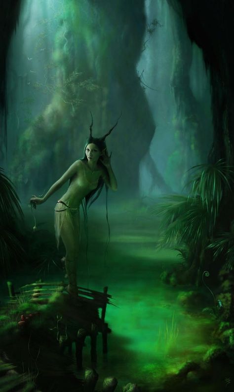 a swamp elf, perhaps Forest Nymph, Illustration Fantasy, My Fantasy World, Fairies Elves, Mythological Creatures, Mystical Creatures, 2d Art, Magical Creatures, Fantasy World