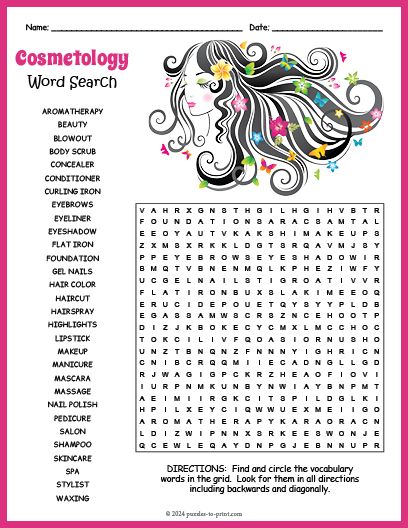 Free Printable Cosmetology Word Search Magic Squares Math, Word Search Puzzles Printables, Puzzle Worksheet, Free Printable Puzzles, Nursing Home Activities, Scramble Words, Printable Mazes, Word Search Printables, Math Activities For Kids