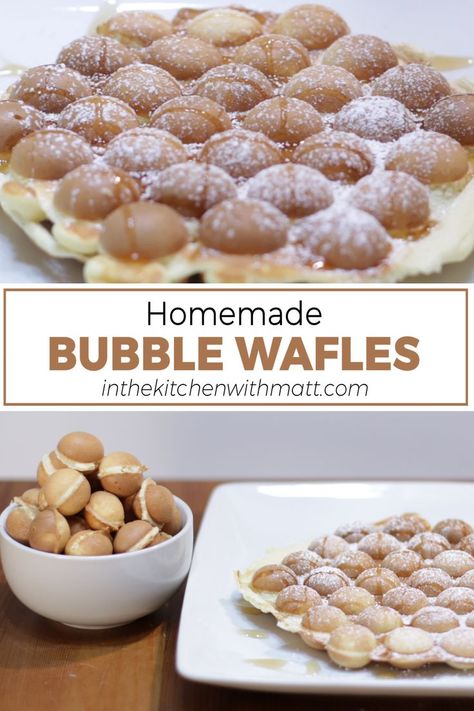 Homemade bubble waffles on a plate. Waffle Eggs, Egg Waffles, Waffle Cone Recipe, Bubble Waffles, Fruit Syrup, Egg Waffle, Ice Crea, Homemade Bubbles, Bubble Waffle