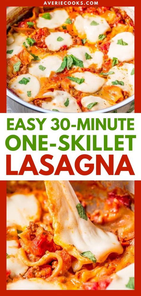 Easy 30-Minute One-Skillet Lasagna, comfort food, weeknight dinner recipes Skillet Lasagna Easy, Easy Last Minute Dinner, Dinner For Family, Lasagna Easy, Skillet Lasagna Recipe, Lasagna With Ricotta, Skillet Lasagna, Easy Lasagna Recipe, Recipes With Few Ingredients