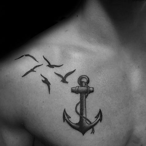 40 Seagull Tattoo Designs For Men - Seabird Ink Ideas Anker Tattoo Design, Small Anchor Tattoos, Seagull Tattoo, Bird Tattoo Men, 16 Tattoo, Anchor Tattoo Design, Small Chest Tattoos, Anker Tattoo, Girl Back Tattoos