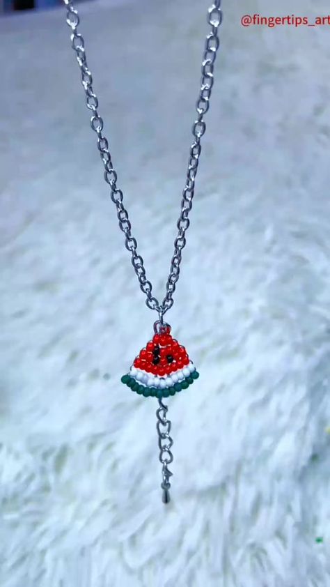 Make a Watermelon Pendant Necklace#diybracelet #bracelet #tutorial #handrope #handmade #pendant #necklace #foryou #watermelon #tutorial #easydiy #facebook #reels #viral #video #shorts #art | Fingertips Art | Watermelon Bracelet, Watermelon Necklace, Handmade Pendant Necklace, Viral Video, Facebook Reels, Bracelet Tutorial, Handmade Pendant, Handmade Bracelets, Watermelon