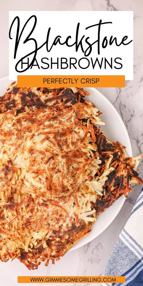 We tested this recipe over and over again to make the perfect crispy Hashbrowns on Blackstone griddle! So many tips and tricks to make the perfect hash browns just like your favorite diners! Hashbrowns On The Griddle, Hashbrown On Blackstone, Black Stone Hashbrowns, Best Blackstone Griddle Recipes Dinners, Hashbrowns On Blackstone Griddle, Griddle Hashbrowns, Blackstone Recipes Breakfast, Blackstone Hashbrowns, Breakfast On The Blackstone Griddle