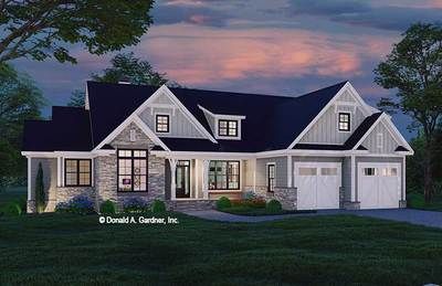 One Story House Design #1576 | Don Gardner Architects Craftsman Ranch, American House Plans, Craftsman Exterior, American House, Bungalow House Plans, Craftsman Style House Plans, Flex Room, American Home, Bungalow House