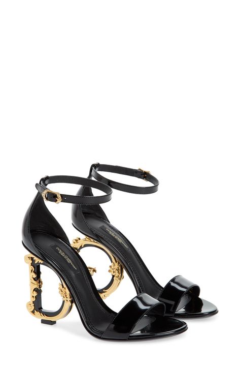 Dolce&Gabbana Keira Baroque DG Heel Sandal available at #Nordstrom Dg Heels, Dg Monogram, Heel Sandal, Footwear Design Women, Designer Sandals, Sandal Women, Dream Clothes, Nappa Leather, Shoe Game