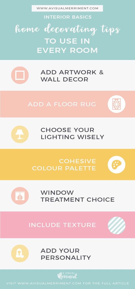 {free} printable checklist 6 home decorating tips to use in every room - interior basics | Design choices can be so overwhelming that having a basic list of the things a room needs is a great place to start. So I've compiled these tips to help guide you in making home decorating decisions for just about any room. | A Visual Merriment #homedecor #decoratingideas #interiordesign #homestyling #floorrug #interiorlighting #texture Bedroom Side Table Ideas, Interior Design Basics, Lounge Room Styling, Styling Bookshelves, Interior Decorating Tips, Family Photo Frames, Design Basics, Design Theory, Printable Checklist