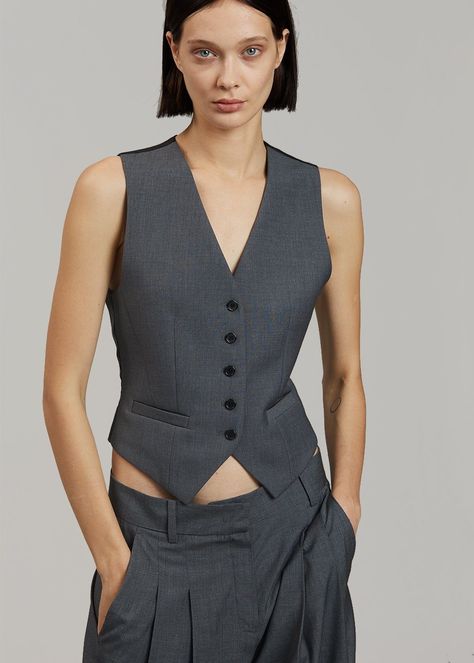 Waist Coat For Women, Suit Vest Women, Grey Suit Vest, Fitted Waistcoat, Waist Coat, The Frankie Shop, Suiting Fabric, Grey Vest, Frankie Shop